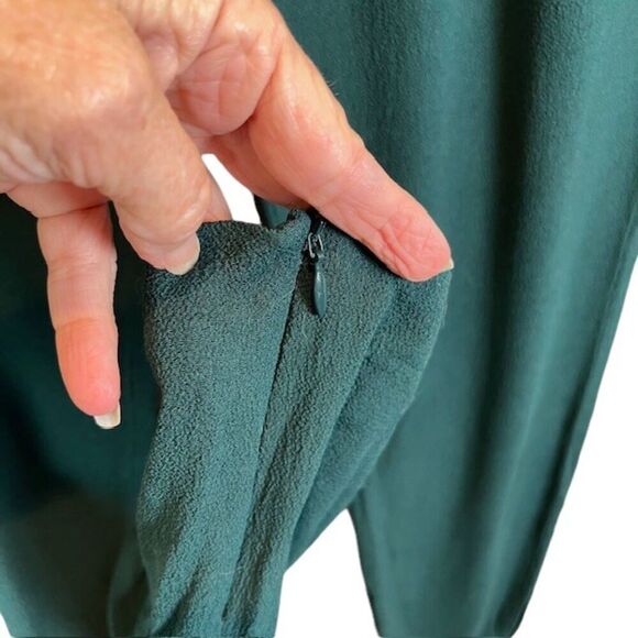 Sandro Paris Polina Crepe Emerald Green Pants Silver Hardware Zip Ankle Size 6 - Picture 4 of 12